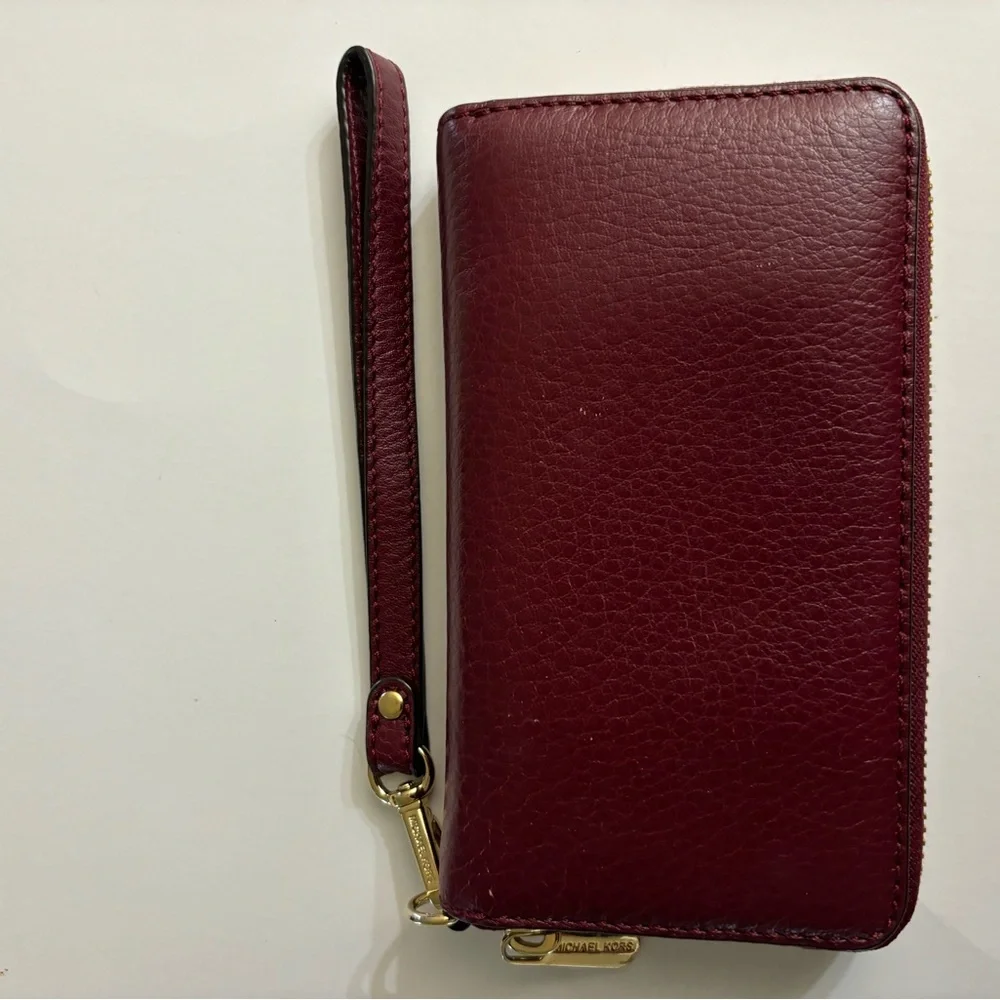 Michael Kors Burgundy Leather Zip-Around Wristlet/Wallet